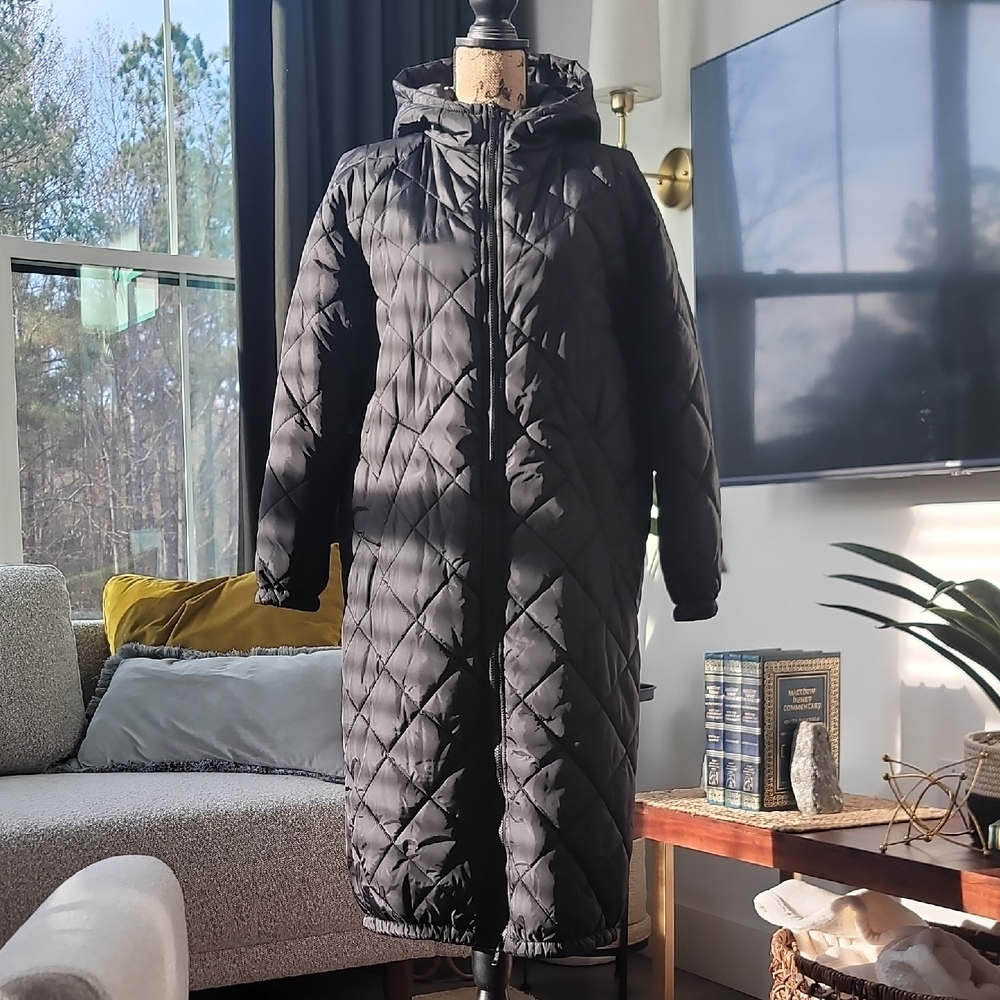 Black Quilted Hooded Coat